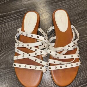 Nine West Women Shoes sandals White Studded Slide wedge Size 9M SKU 10888